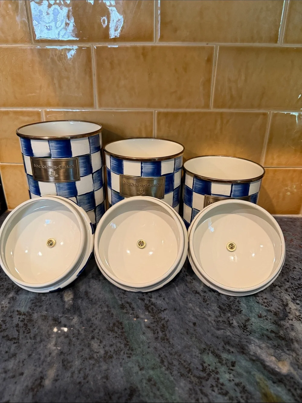 MacKenzie-Childs Royal Check Canister Set with Gold Accents